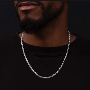 Men's 18k White Gold Plated Rope Chain Necklace 20in